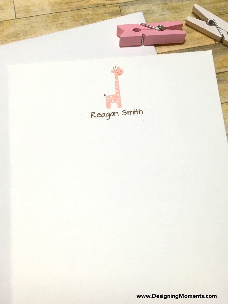 Pink Giraffe Personalized Flat Cards
