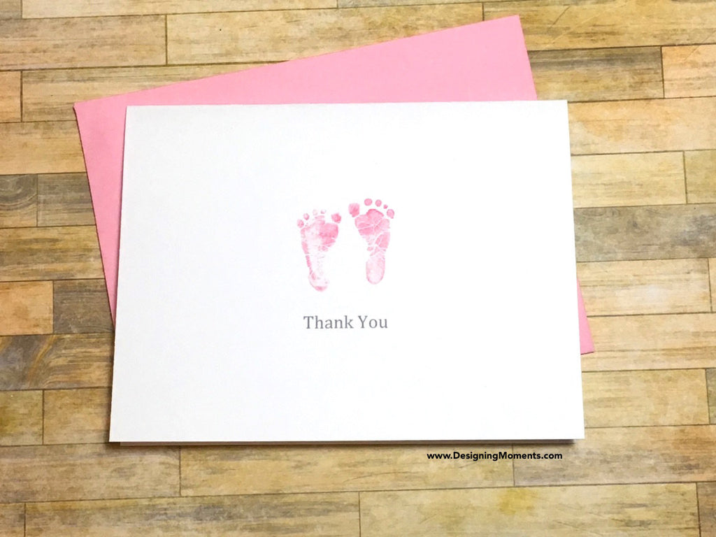 Pink Newborn Baby Footprints Thank You Cards