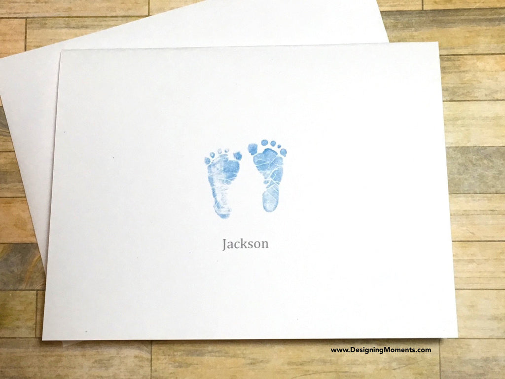 Pink Baby Footprints Personalized Note Cards