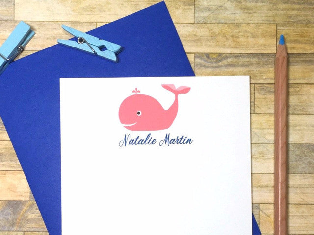 Pink Whale Personalized Note Cards