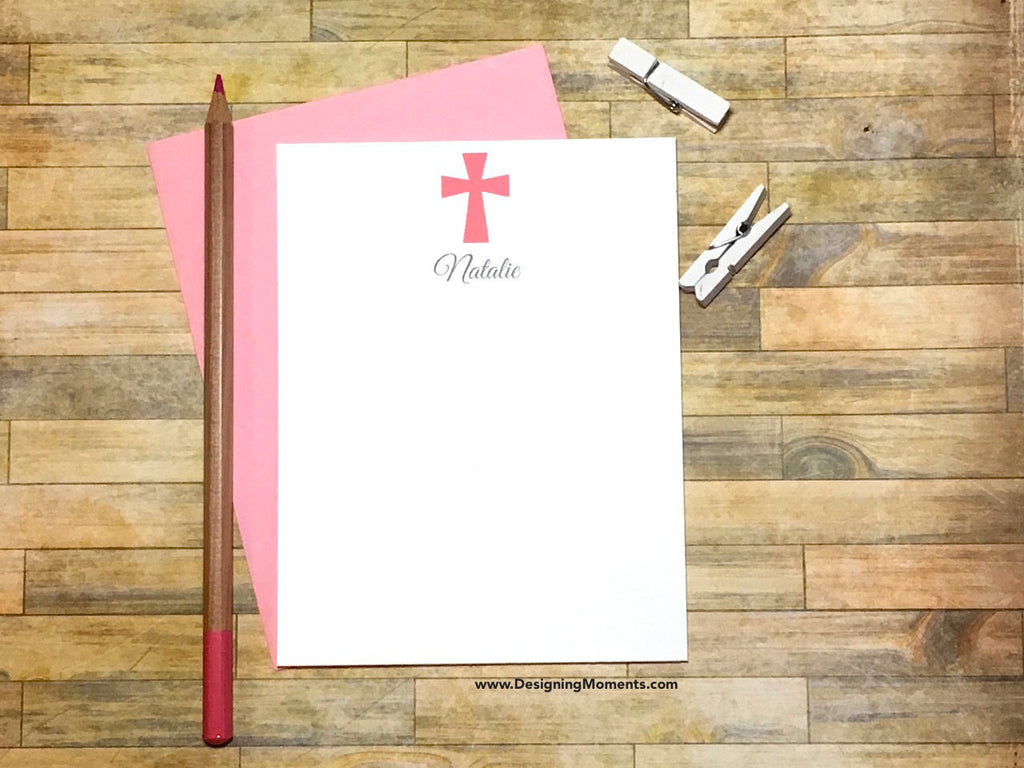 Christian Pink Cross Personalized Cards