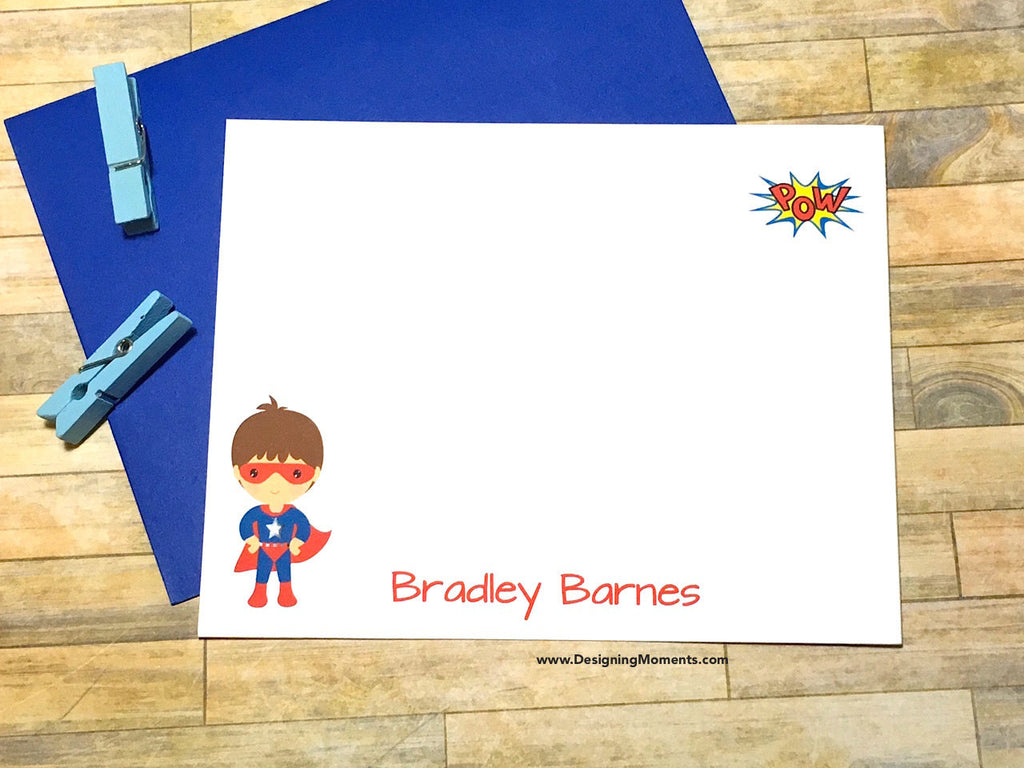 Boys POW Super Hero Personalized Note Cards