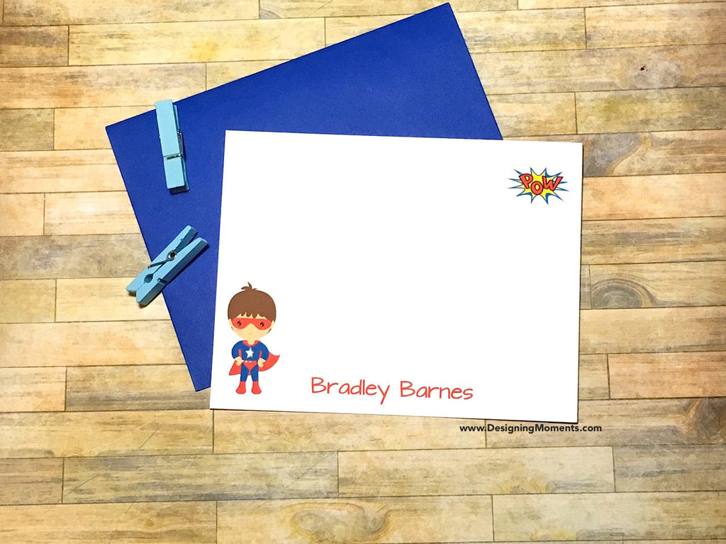 Boys POW Super Hero Personalized Note Cards
