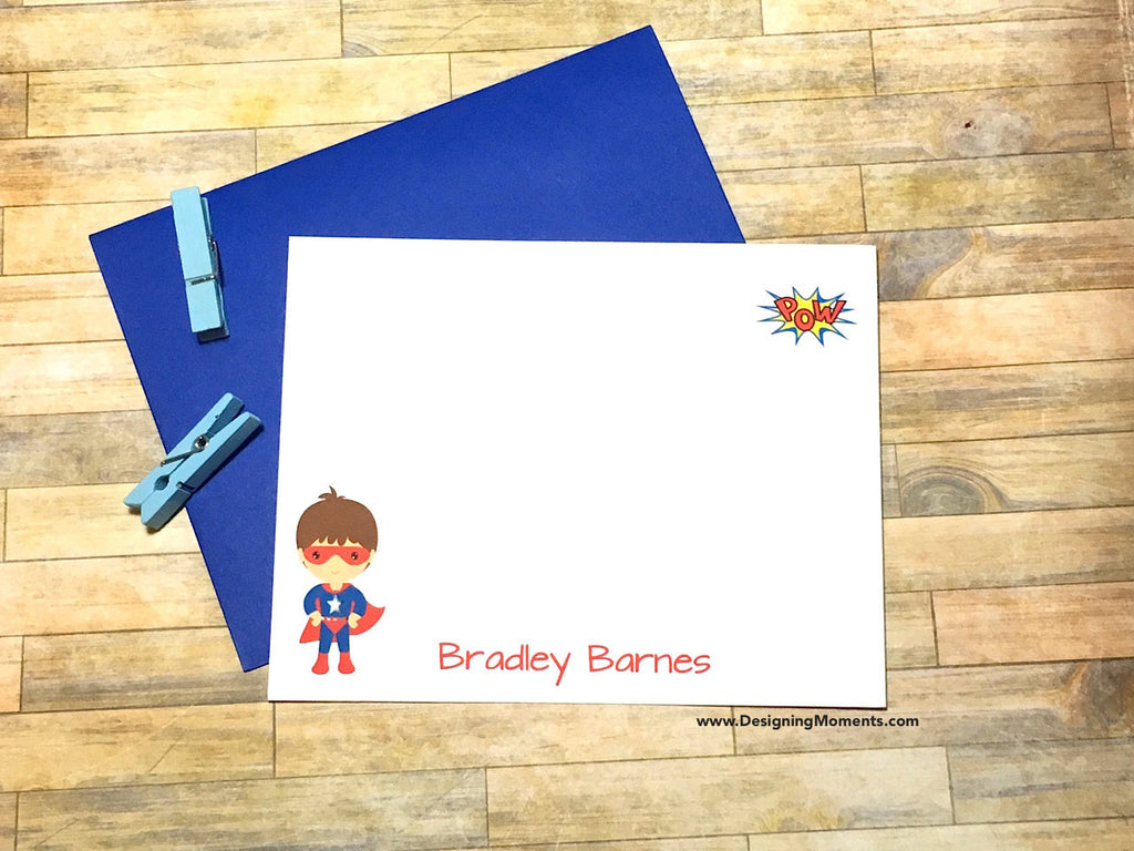 Boys POW Super Hero Personalized Note Cards
