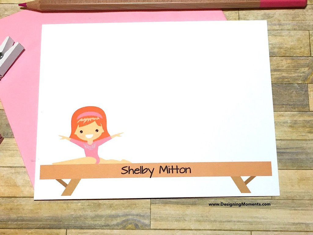 Little Gymnast Personalized Flat Cards - Choose Your Hair Color
