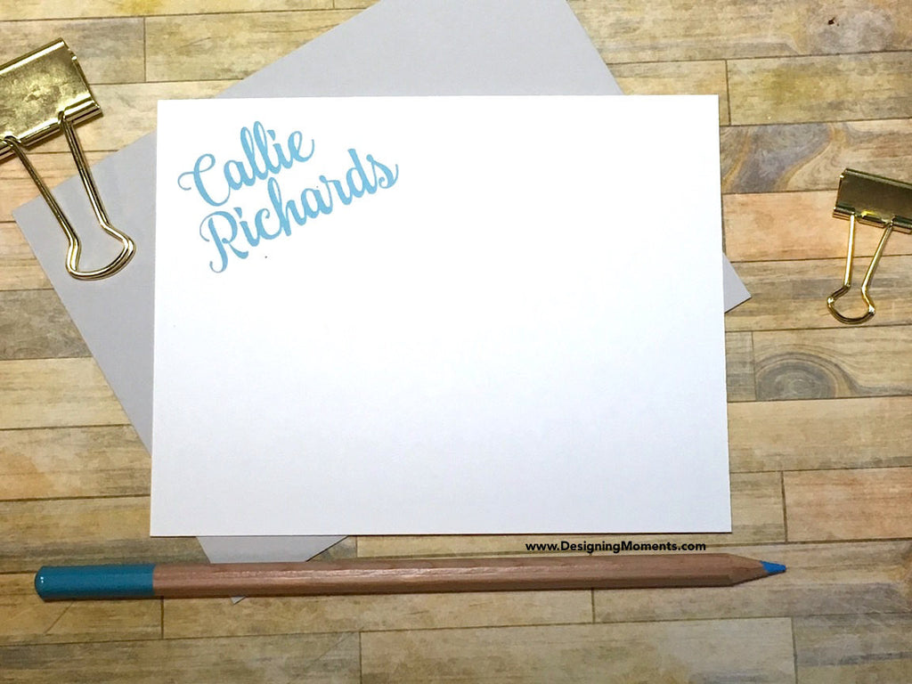 Blue Calligraphy Personalized Note Cards