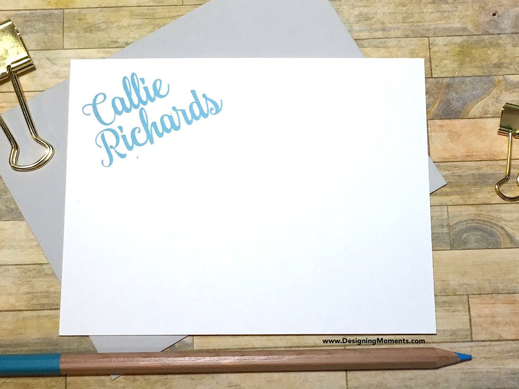 Blue Calligraphy Personalized Note Cards