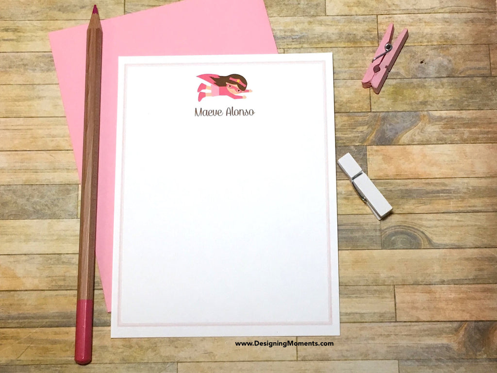 Super Hero Girls Pink Personalized Note Cards