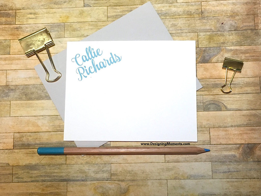 Blue Calligraphy Personalized Note Cards