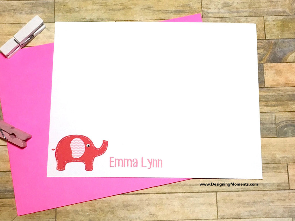 Baby Elephant Pink Personalized Note Cards