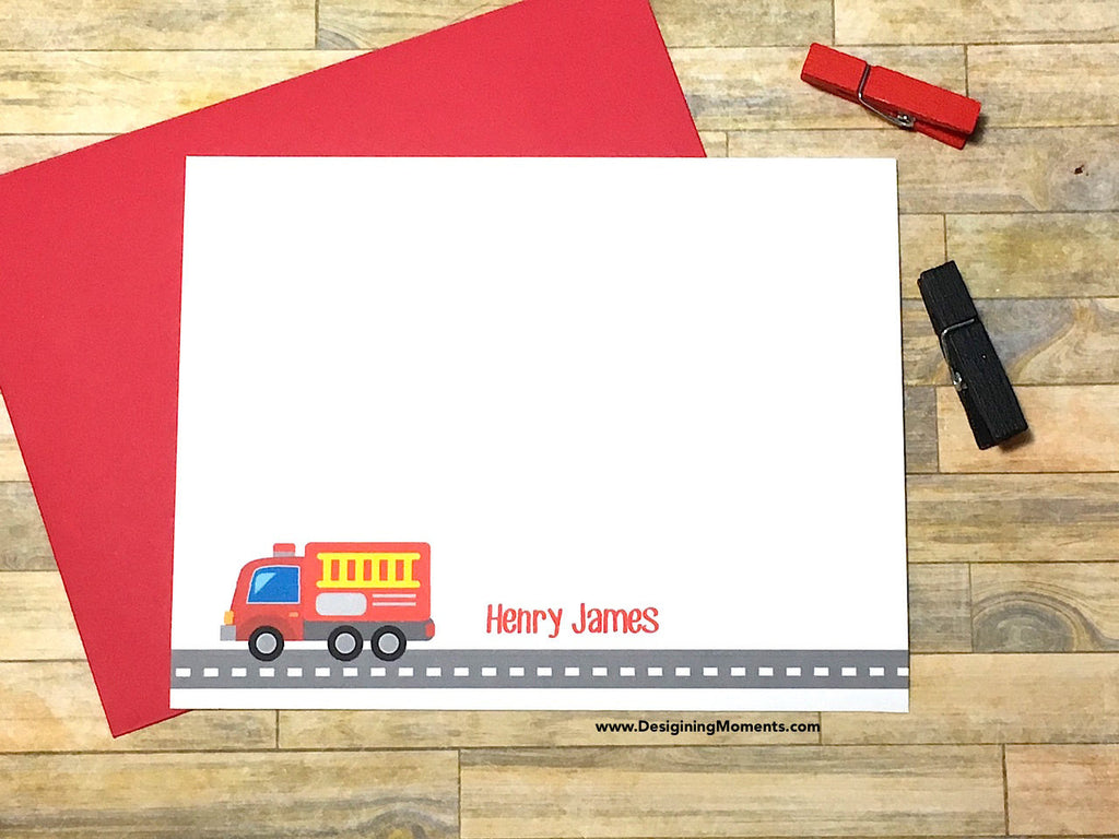 Boys Fire Truck Personalized Note Cards