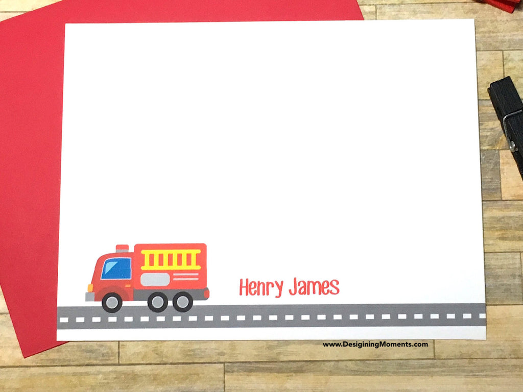 Boys Fire Truck Personalized Note Cards
