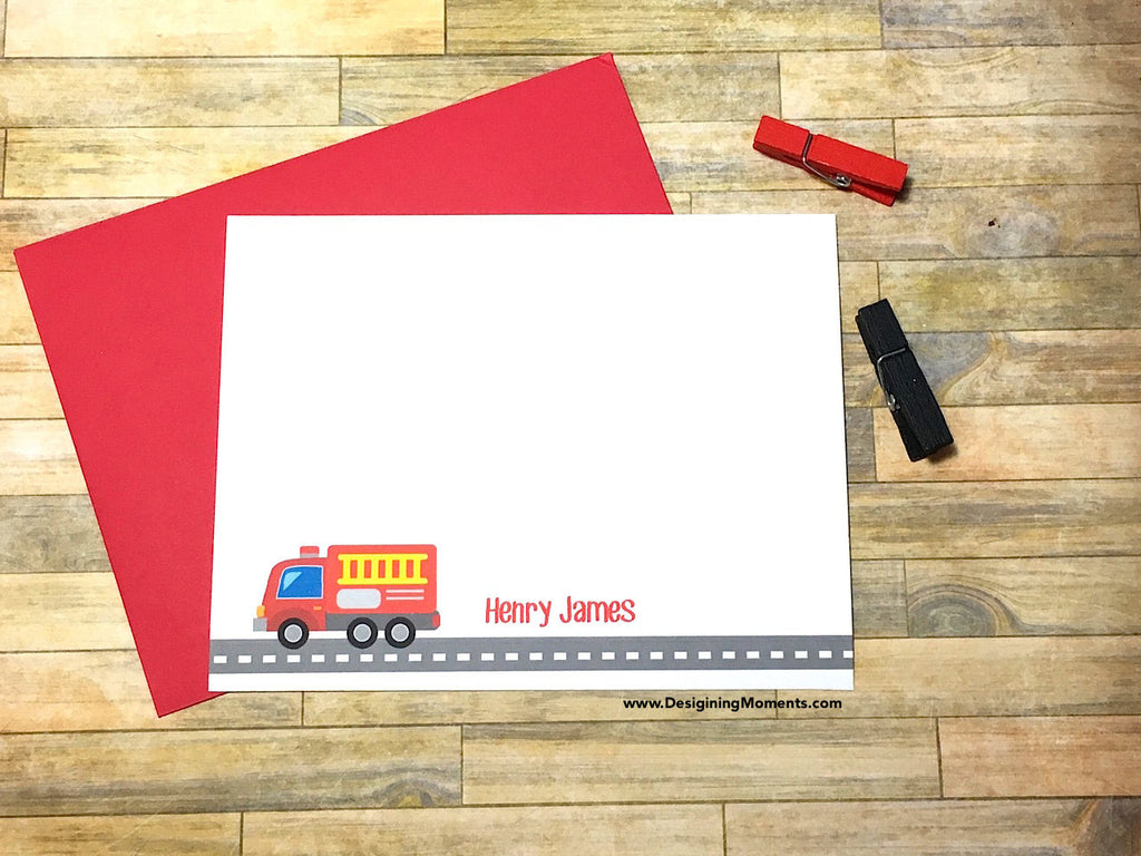 Boys Fire Truck Personalized Note Cards