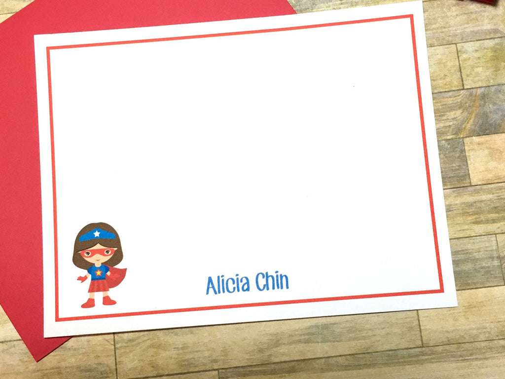 Red Girls Super Hero Personalized Note Cards