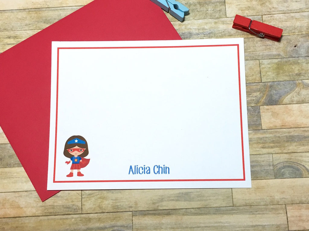 Red Girls Super Hero Personalized Note Cards