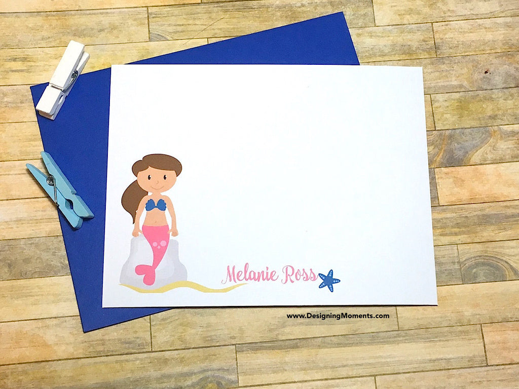 Mermaid Personalized Note Cards - Choose Your Hair Color