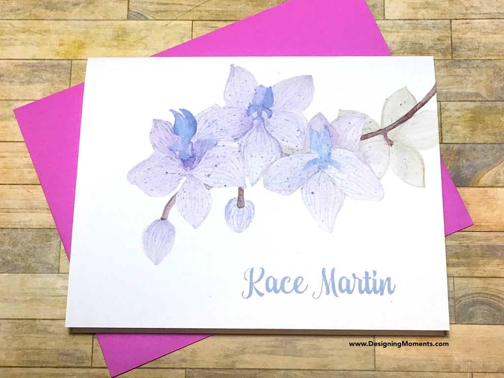Watercolor Orchid Personalized Note Cards