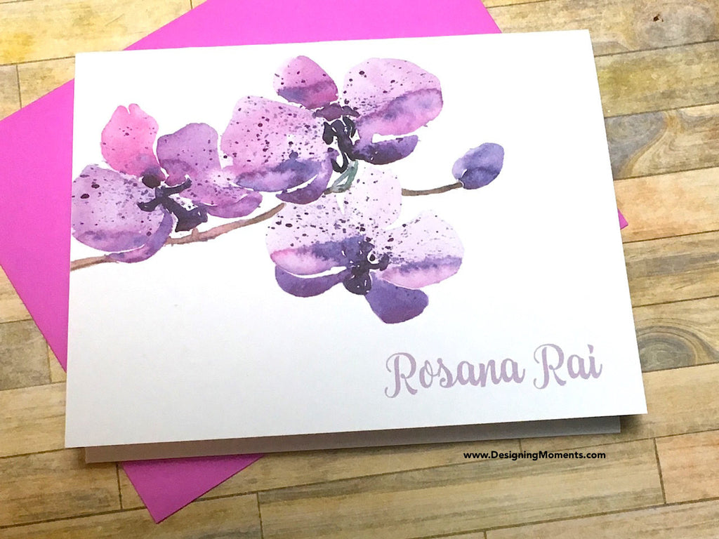 Watercolor Orchid Personalized Note Cards