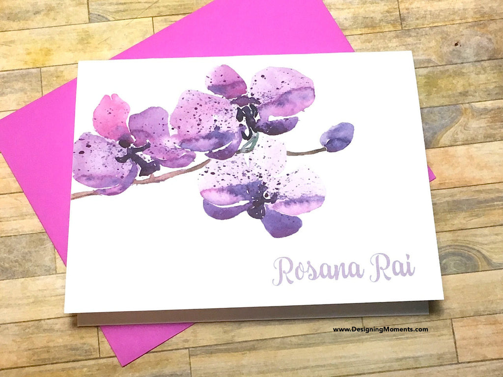 Watercolor Orchid Personalized Note Cards