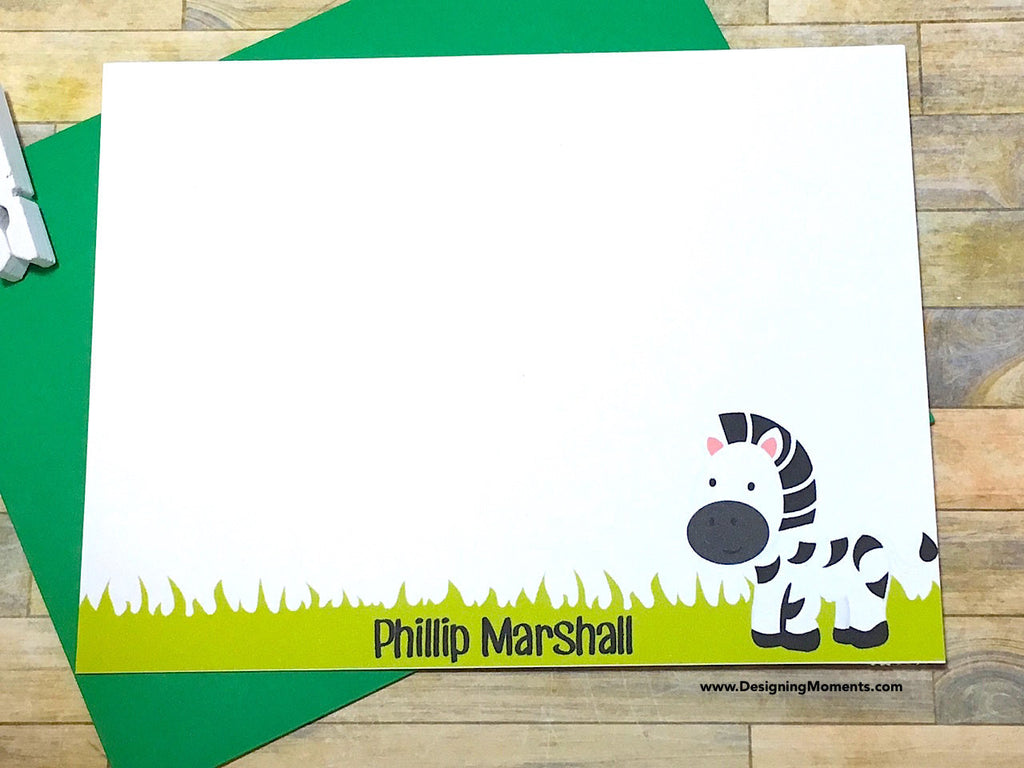 Kids Zebra Stationery Personalized Flat Cards