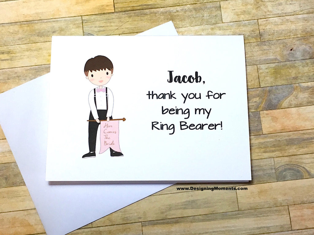 Ring Bearer with Flag Personalized Thank You Note Card