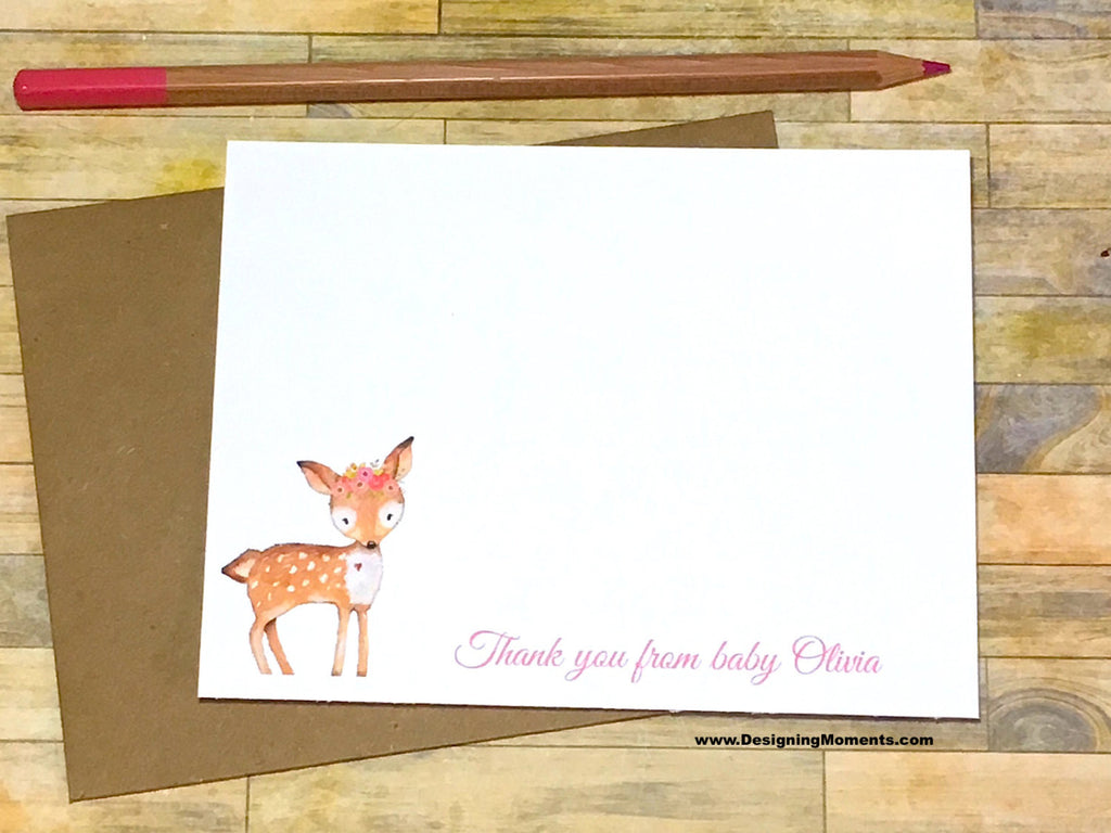 Pink Fawn Personalized Baby Thank You Cards