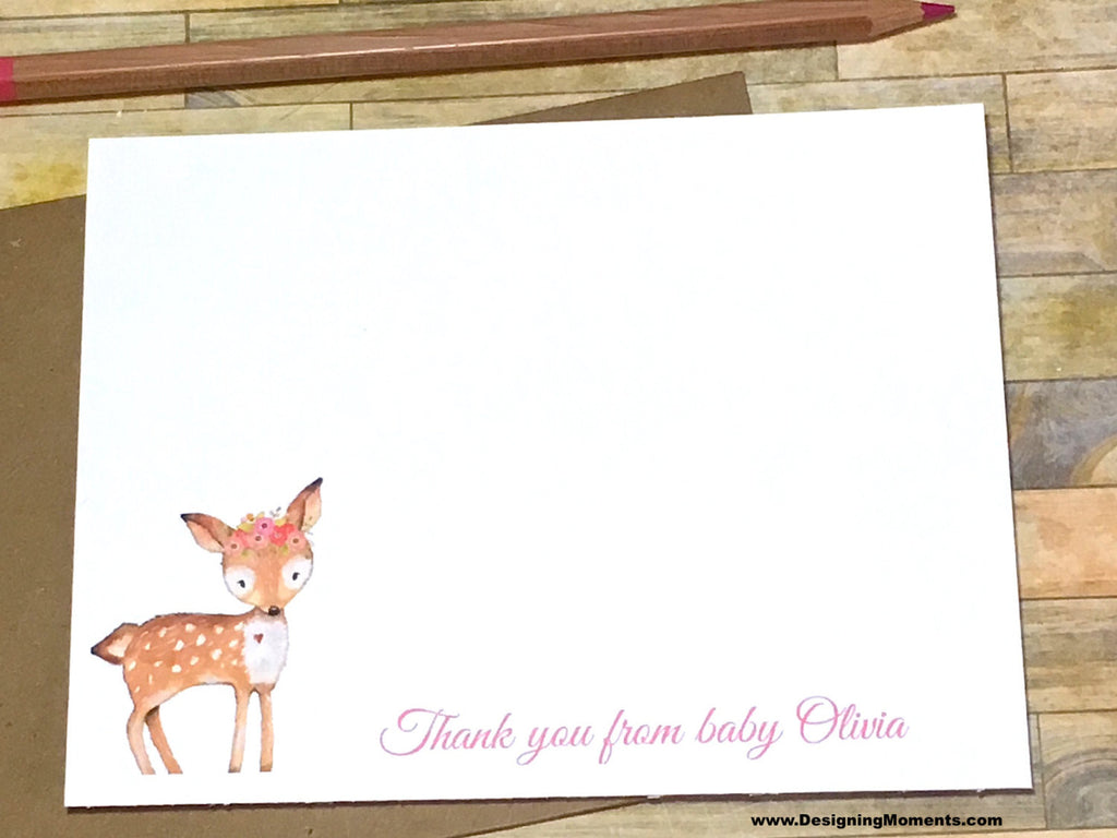 Pink Fawn Personalized Baby Thank You Cards