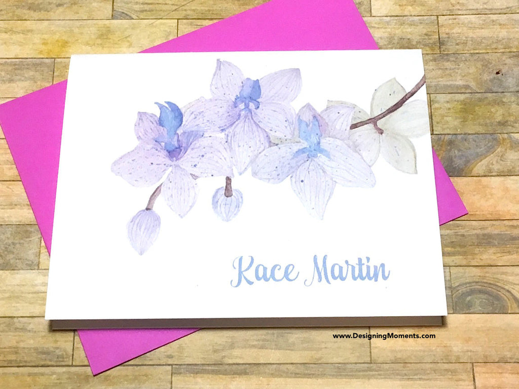 Watercolor Orchid Personalized Note Cards