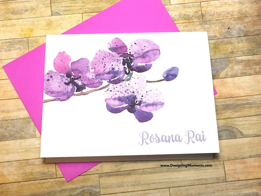 Watercolor Orchid Personalized Note Cards