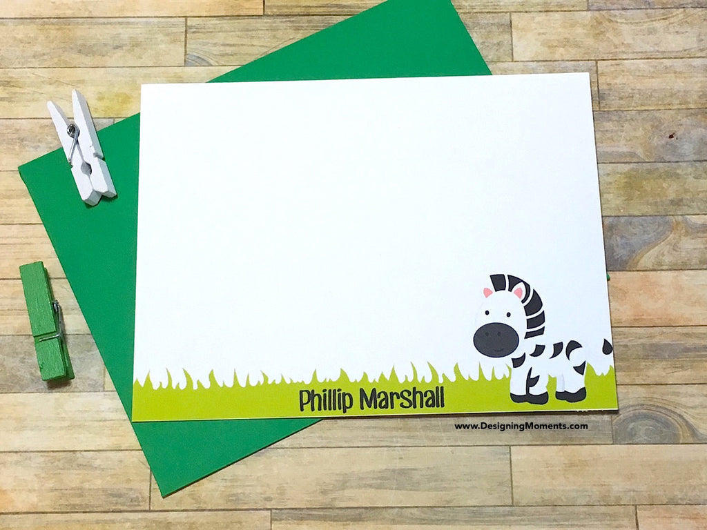 Kids Zebra Stationery Personalized Flat Cards