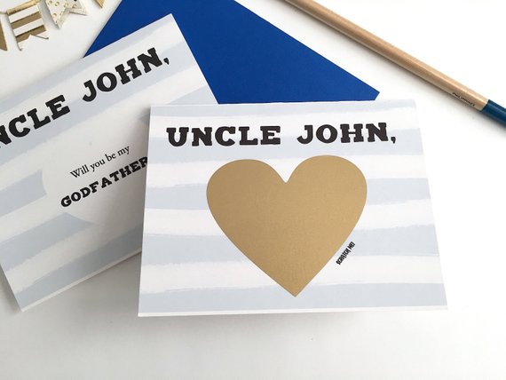 Blue Stripes Will you be my Godfather Card Personalized Scratch Off Proposal Card