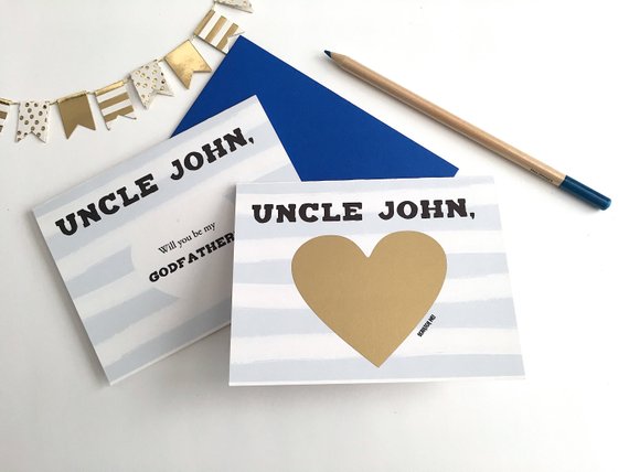 Blue Stripes Will you be my Godfather Card Personalized Scratch Off Proposal Card