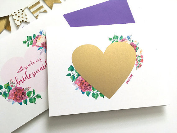 Purple Personalized Bridesmaid Scratch Off Proposal