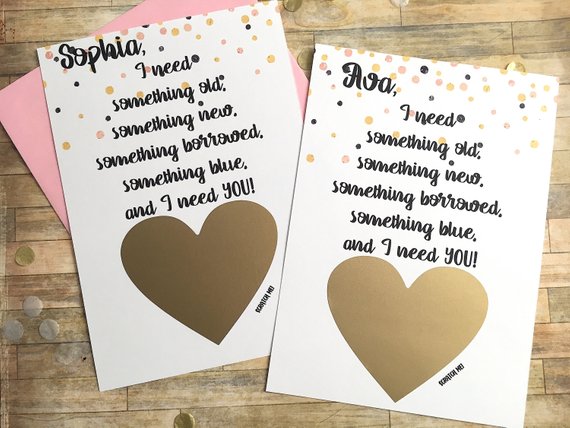 Old New Borrowed Blue Personalized Bridesmaid Scratch Off Proposal