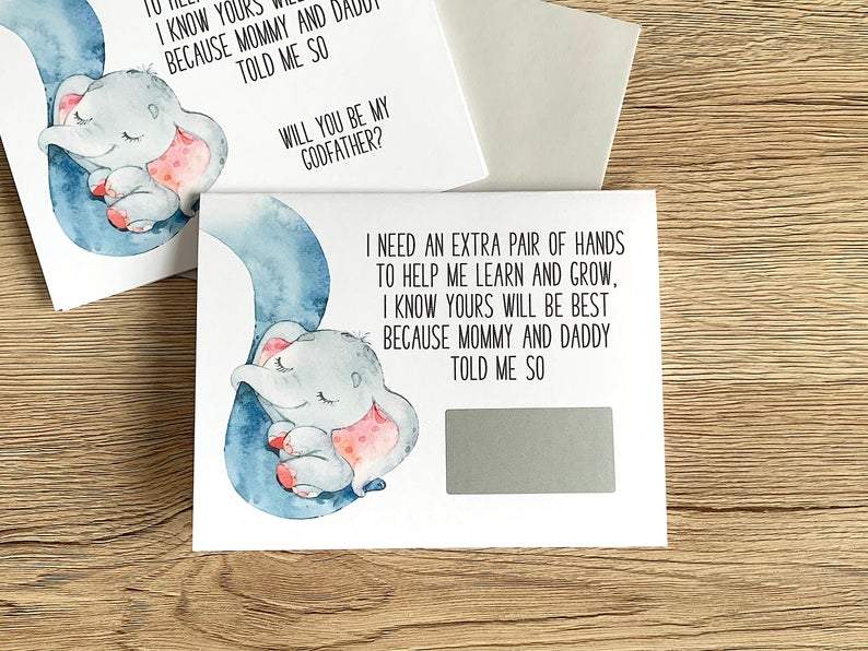 baby elephant pink ears with cute saying for godfather proposal