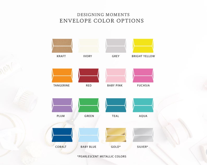 envelope color options for custom premium cards from designing moments