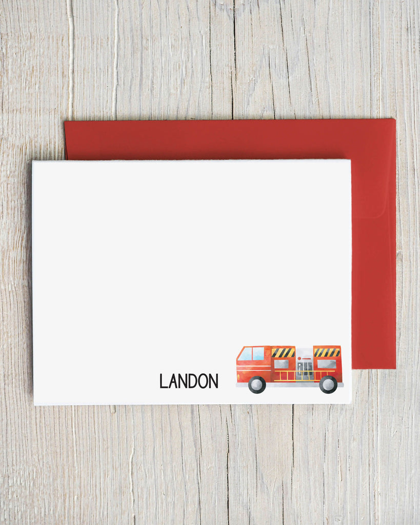 red fire truck stationery for boys