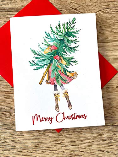 Watercolor Christmas Tree and Girl Cards