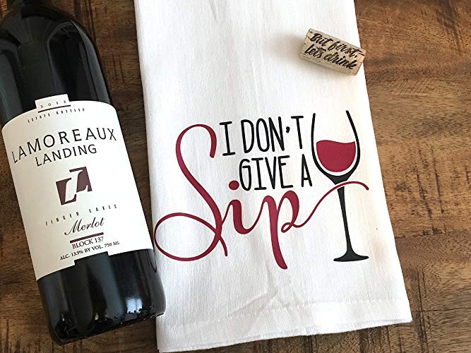 Red Wine I Don't Give a Sip Tea Towel