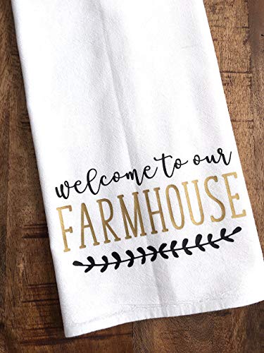 Welcome to Our Farmhouse Black and Gold Kitchen Towel
