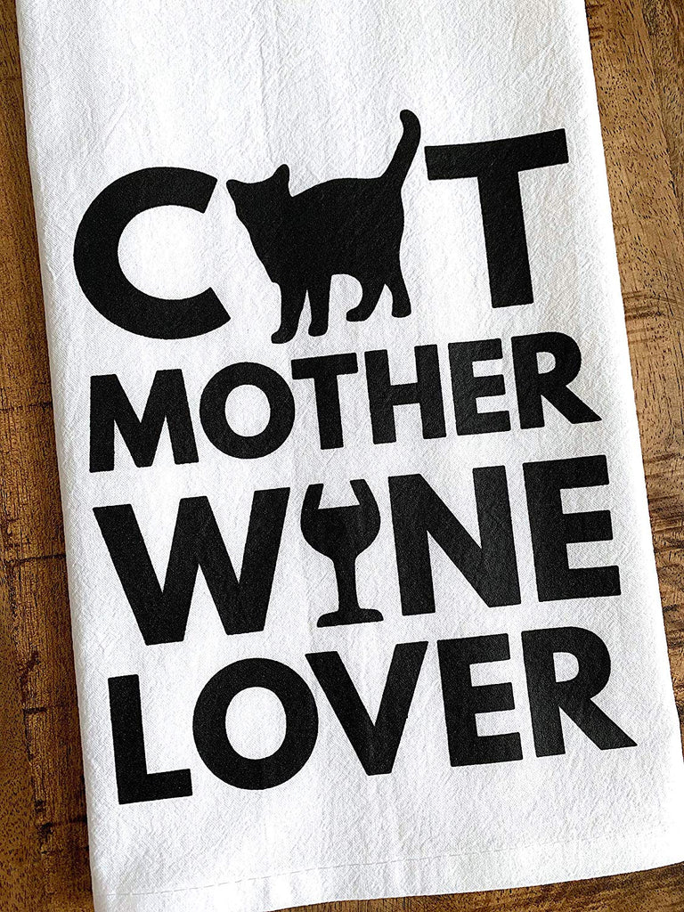 Cat Mother Wine Lover Tea Towel