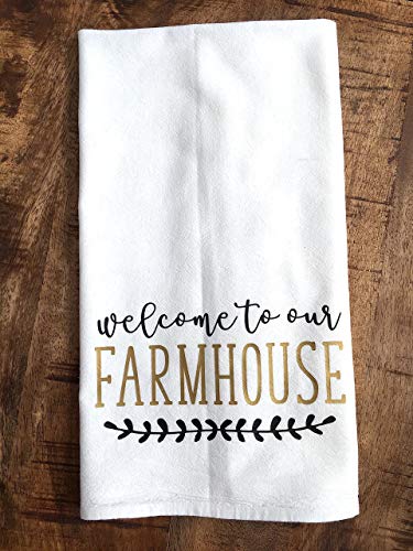 Welcome to Our Farmhouse Black and Gold Kitchen Towel