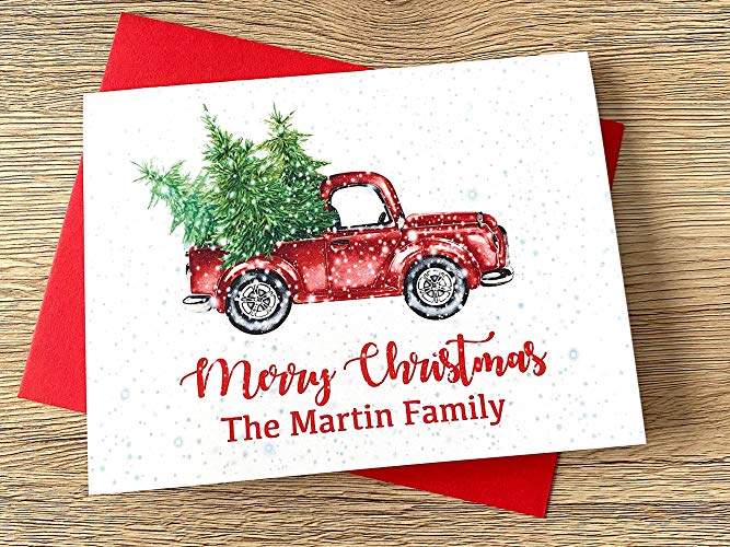 Christmas Truck and Tree Personalized Holiday Cards