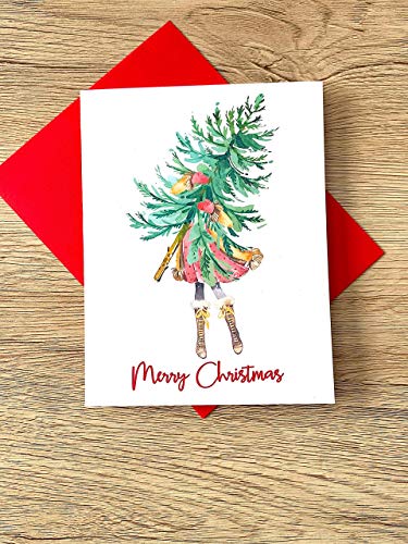 Watercolor Christmas Tree and Girl Cards