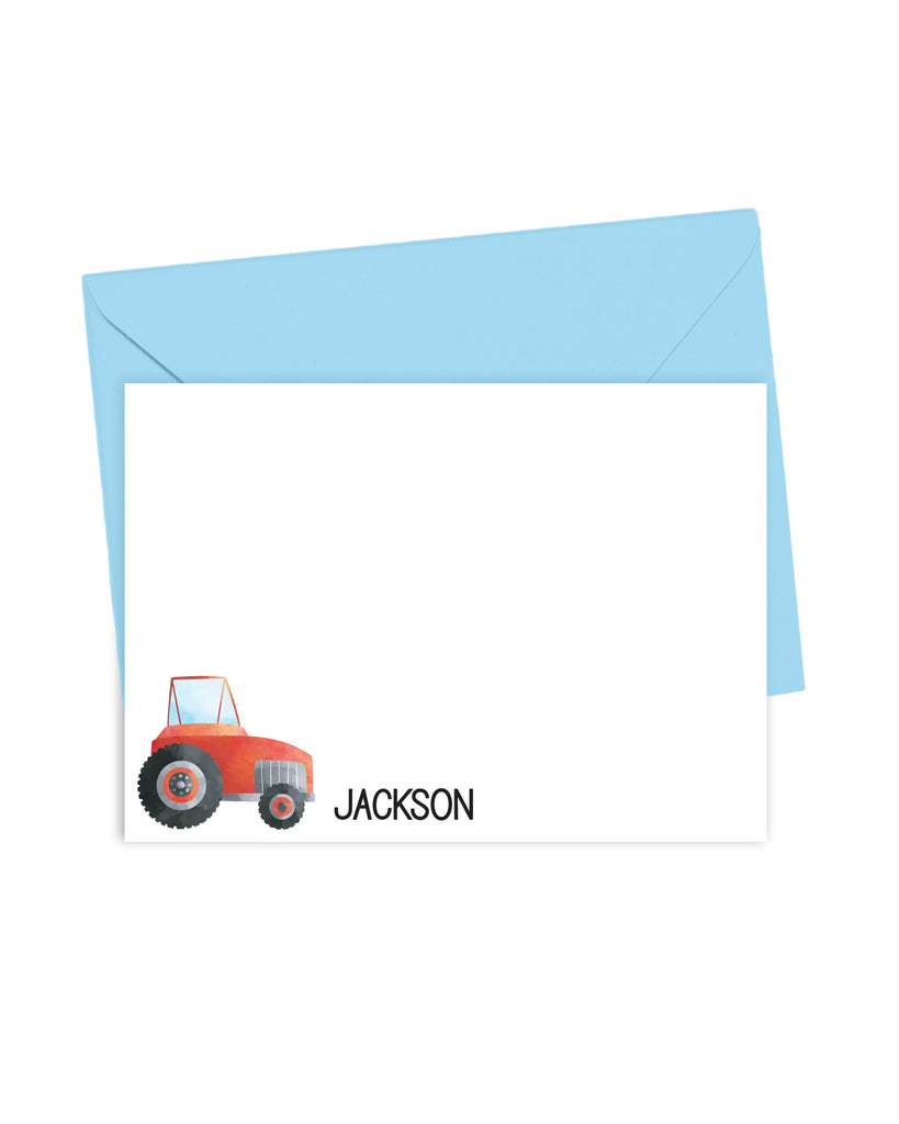 red tractor note card