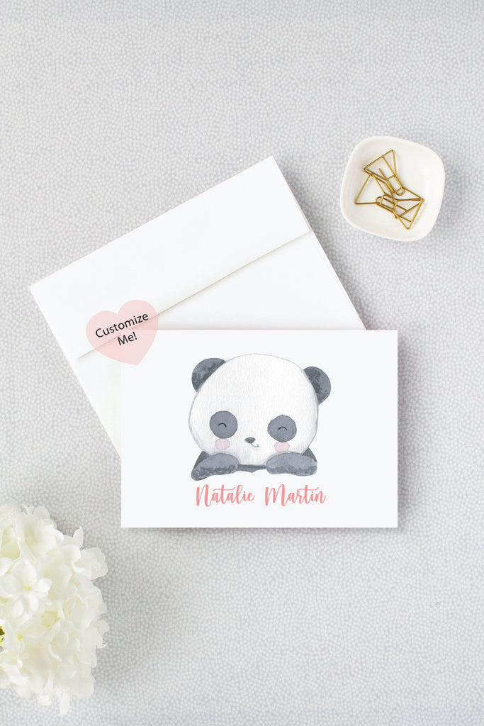 Personalized Watercolor Panda Stationery (Set of 10)