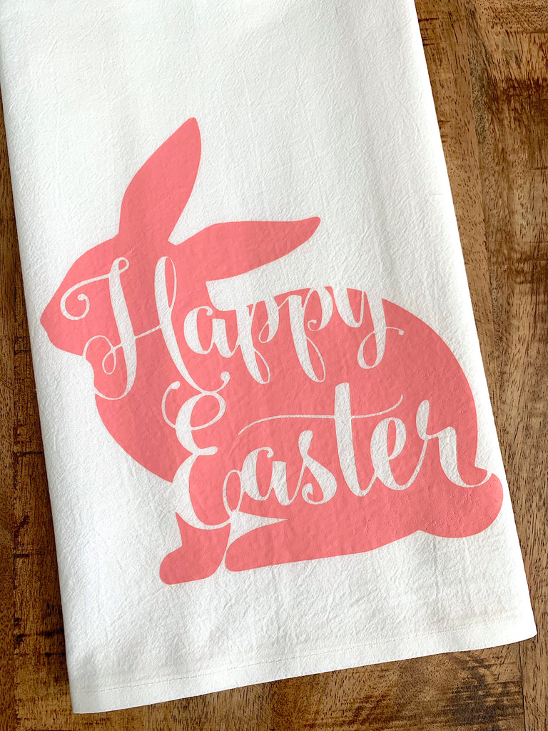 Happy Easter Cute Pink Bunny Tea Towel