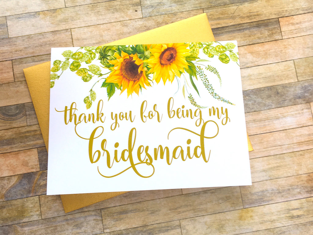 Sunflower Thank You For Being My Bridesmaid Card