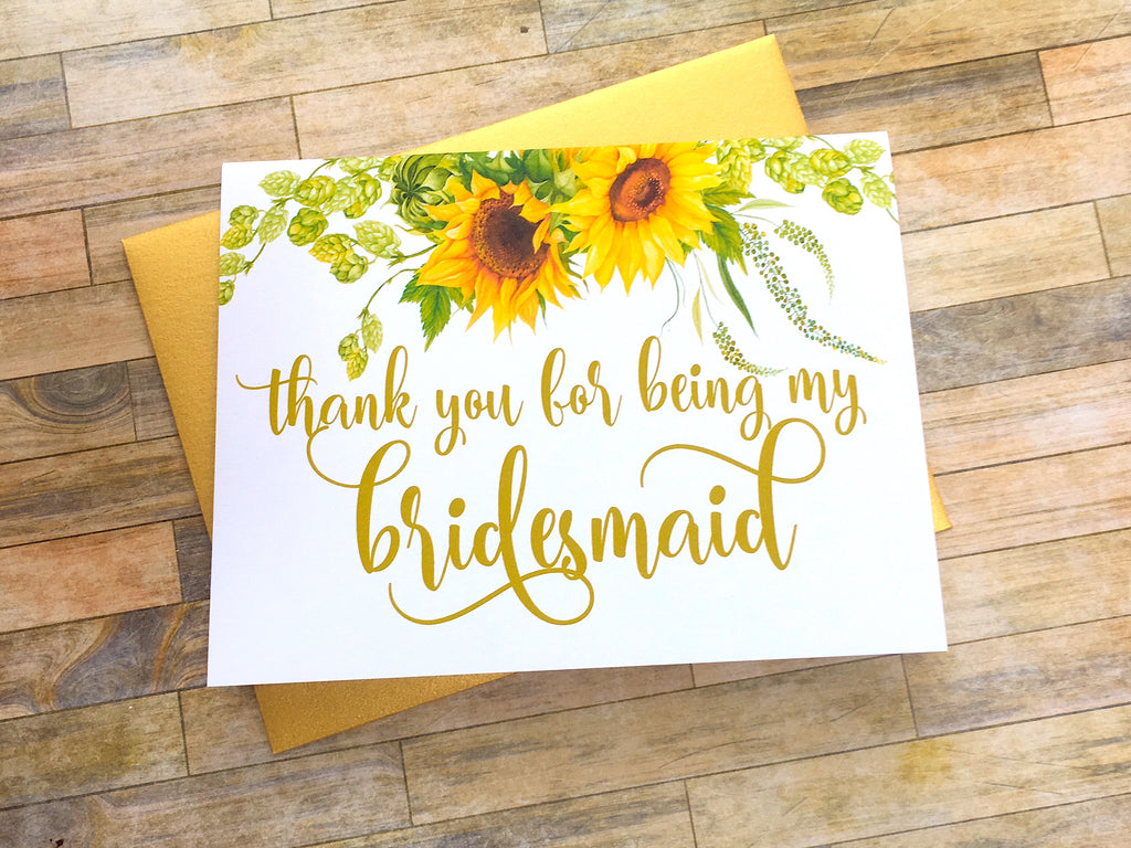 Sunflower Thank You For Being My Bridesmaid Card