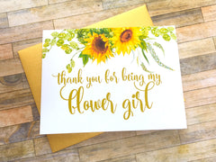 Sunflower Thank You For Being My Flower Girl Card